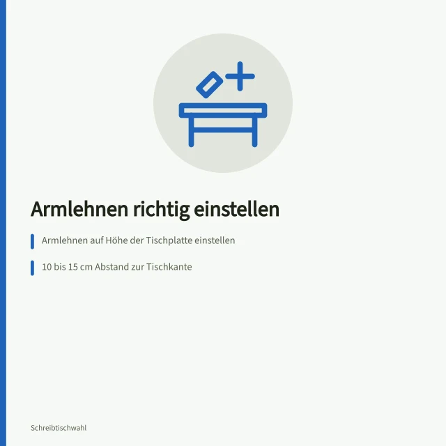 Armlehne auf Tischplattenhöhe mit aufgelegtem Unterarm am Bürostuhl. Wie werden Armlehnen am Bürostuhl auf Tischkante und Tastatur abgestimmt?
